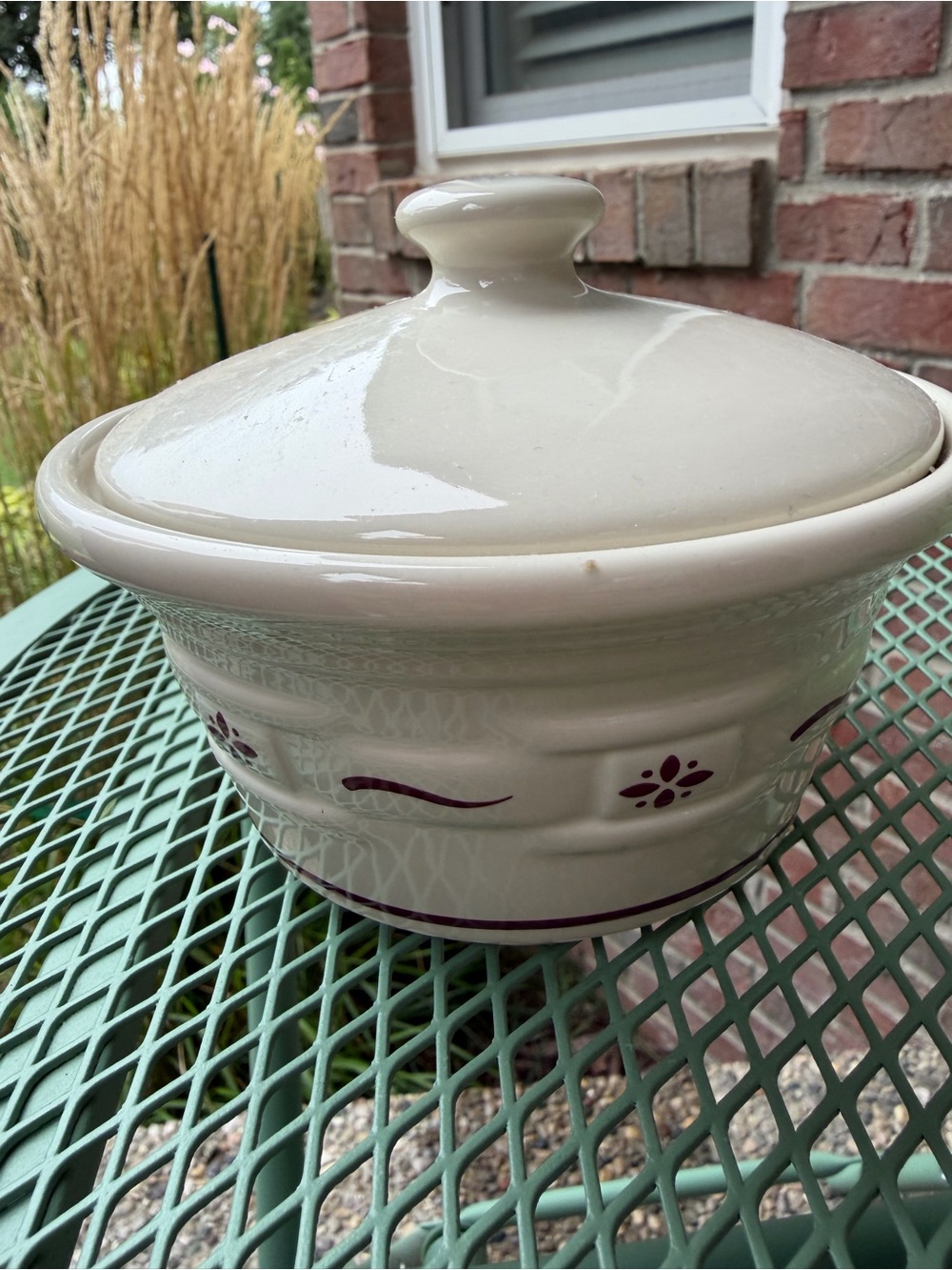 Longaberger Pottery Covered Dish Traditions Red Pattern